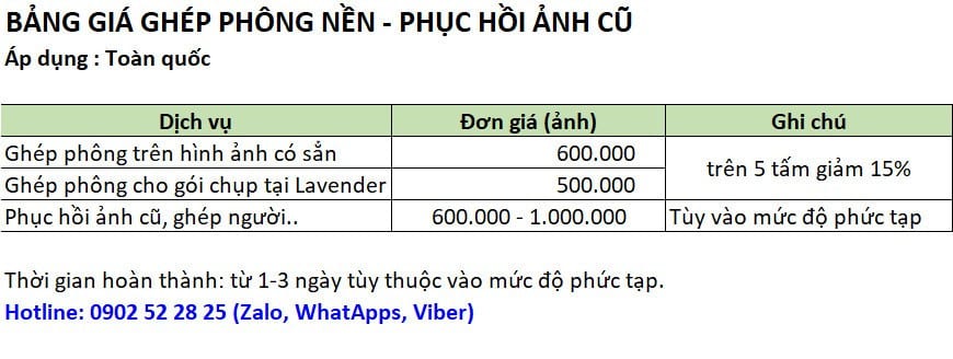 Báo giá dịch vụ phục chế ảnh cũ online của Lavender studio Báo giá dịch vụ phục chế ảnh cũ online của Lavender studio