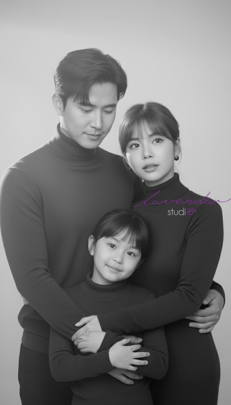 Báo giá chụp ảnh concept gia đình tone đen trắng sang trọng tại Studio Lavender